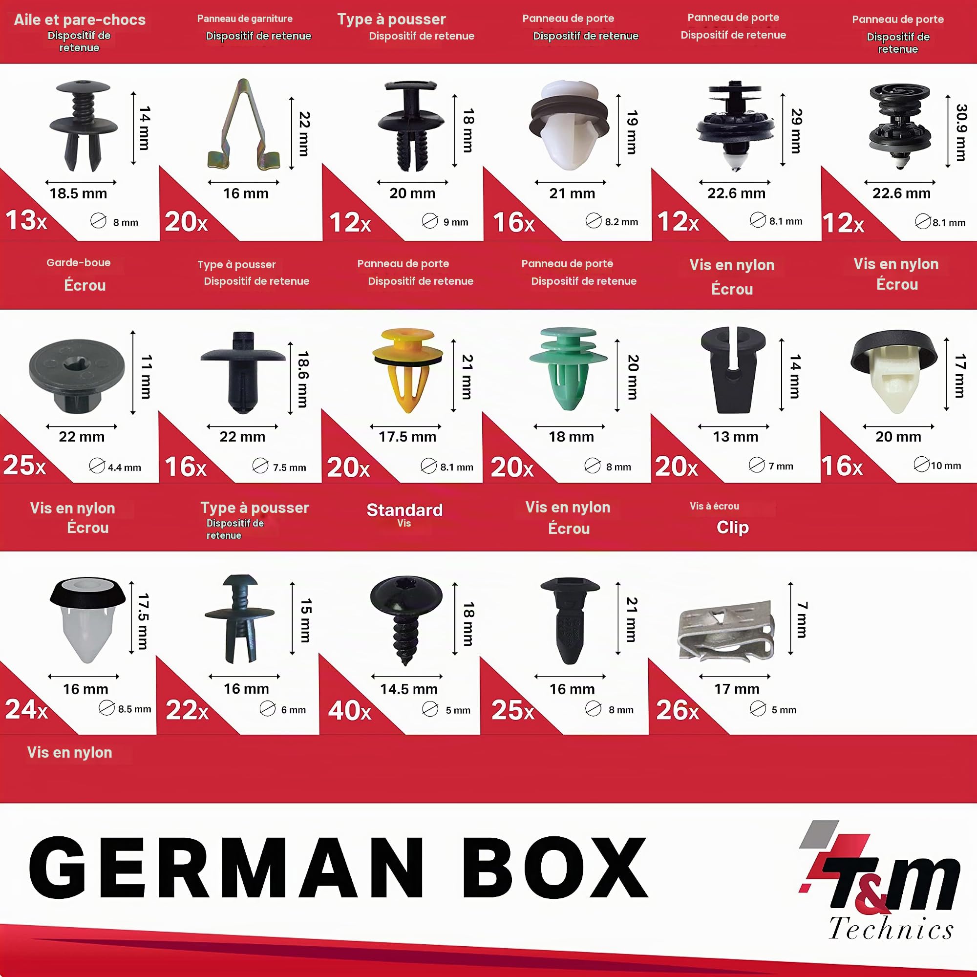 Coffret T&M Technics de 339 clips de carrosserie pour voitures allemandes – vue 3