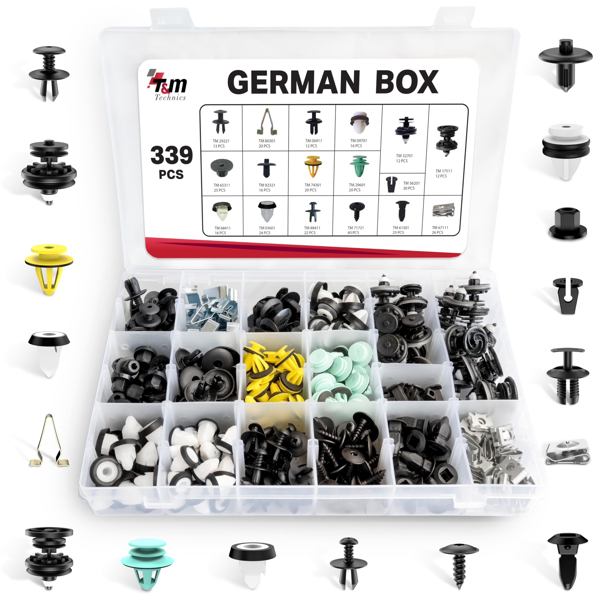 Coffret T&M Technics de 339 clips de carrosserie pour voitures allemandes